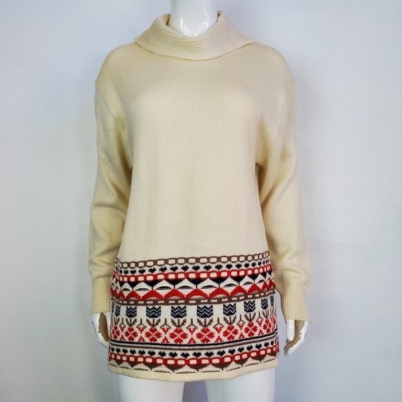Vintage 70's Fiume Cream Tulip Cowlneck Sweater - Picture 1 of 8